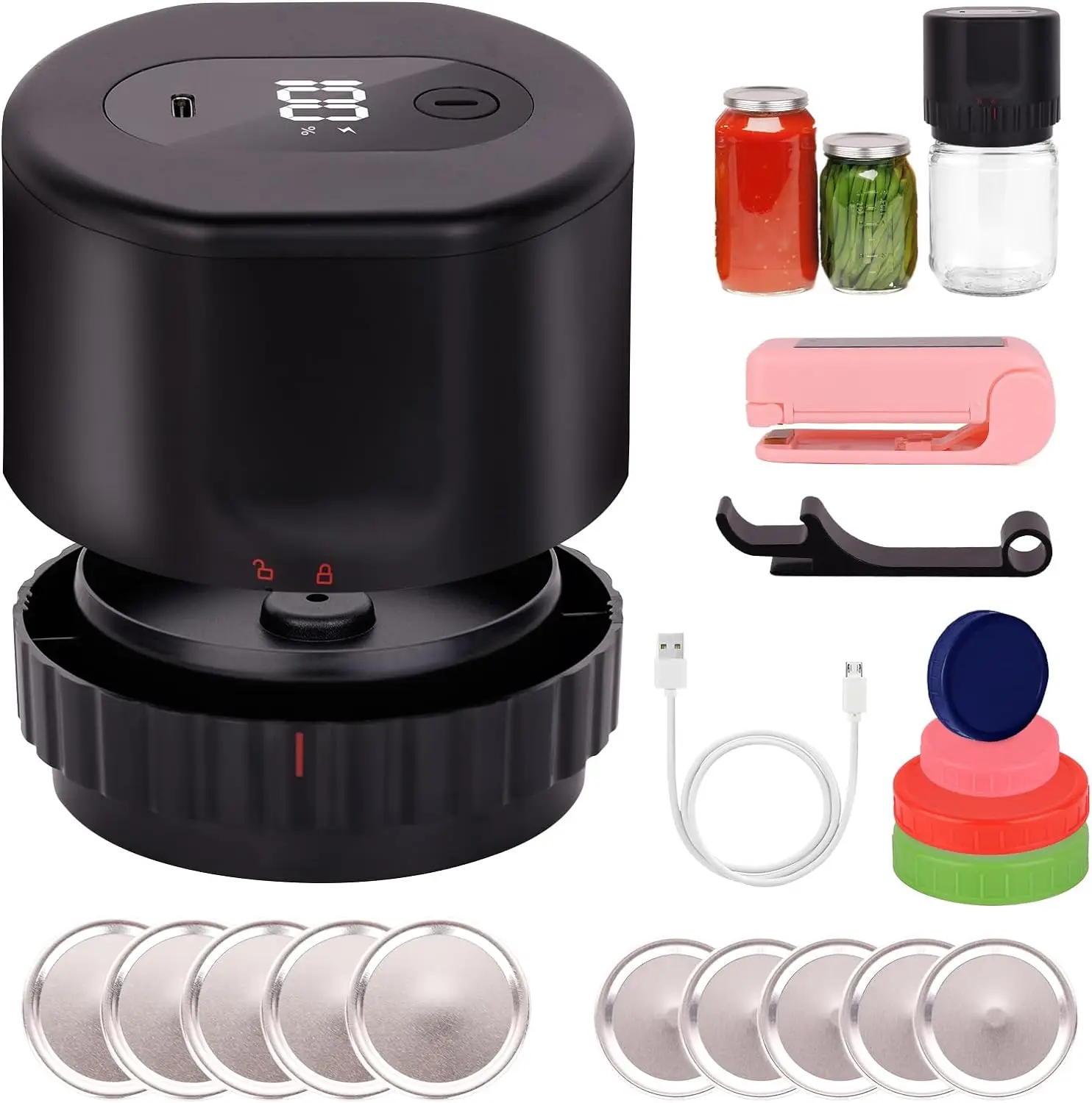 Portable Electric Vacuum Sealer for Mason Jar for Wide Mouth & Regular Mouth Canning Jars with 10 Lids