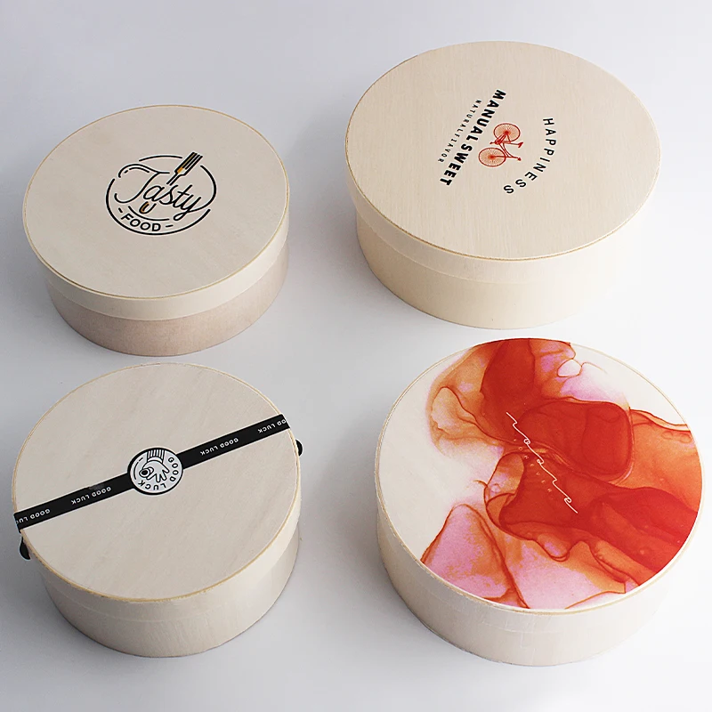 Custom Wooden Round Take Out Food Containers Veneer Cheese Platter Grazing Charcuterie Board Cake Bakery Christmas