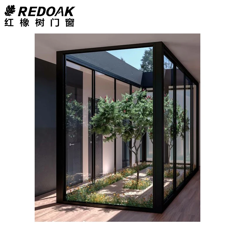 REDOAK Swing Doors Exterior Aluminium Casement French Door Glass Double Panel Aluminum Waterproof Aluminum Alloy Glass Door