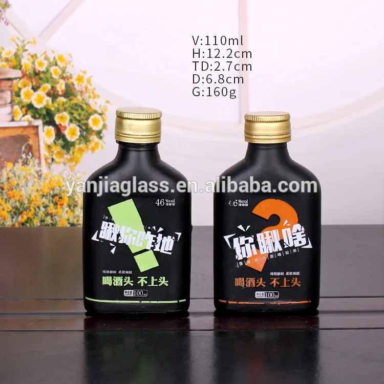 100ml clear flat glass alcohol bottle liquor beverage bottle with metal cap