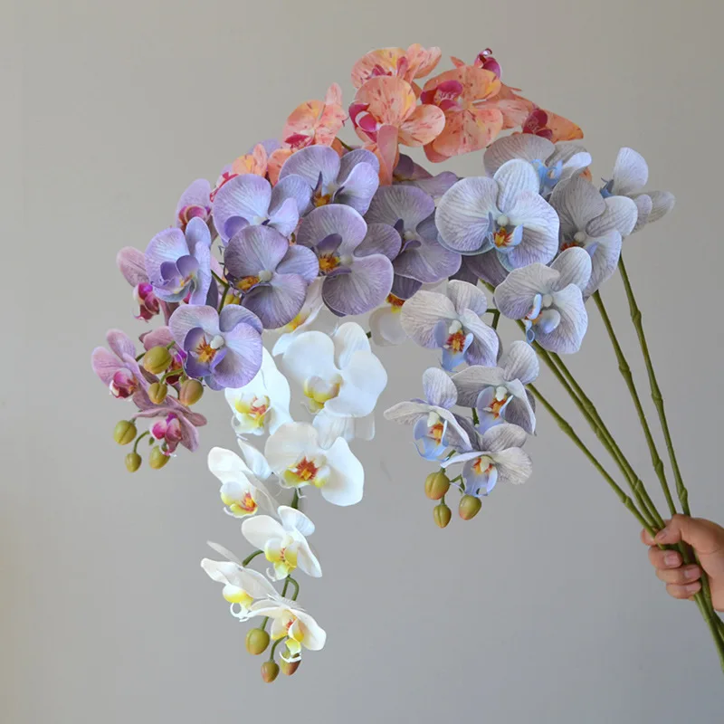 Wedding Home Decoration Orchid 9 Heads Latex Coated Real Touch Orchid Artificial Flowers Phalaenopsis Butterfly Orchid Flower