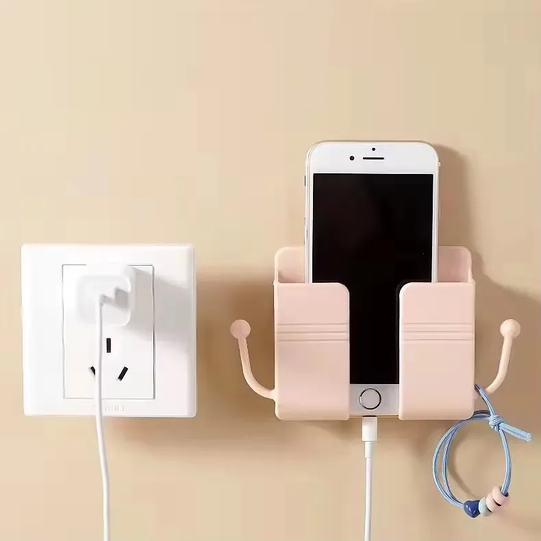 Wall Mount Adhesive Phone Holder Stand with Data Cable Receiving Hole for Shower Charging RV TV Remote Smartphone