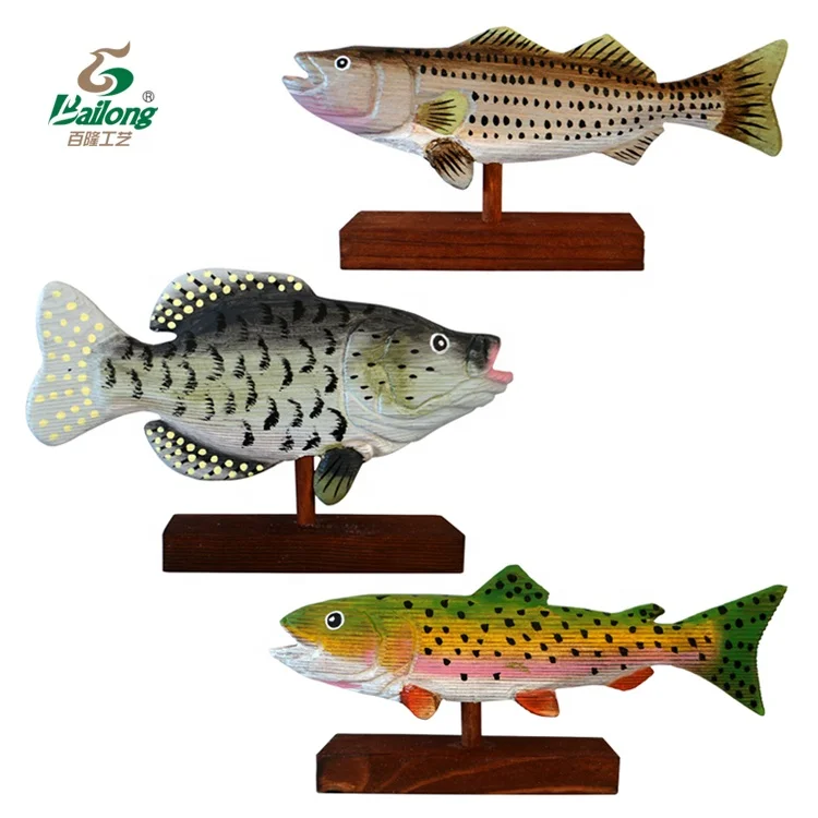 Handicraft Pine Craft Rustic Vintage Nautical Home Decor Hand Carved Wooden Wood Carving Fish Home Decoration Antique