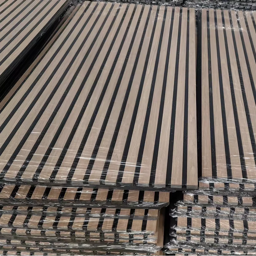 High Quality Home Cinema Sound Absorbing MDF Akupanel Natural Technical Veneer Oak Grooved Soundproof Acoustic Panel