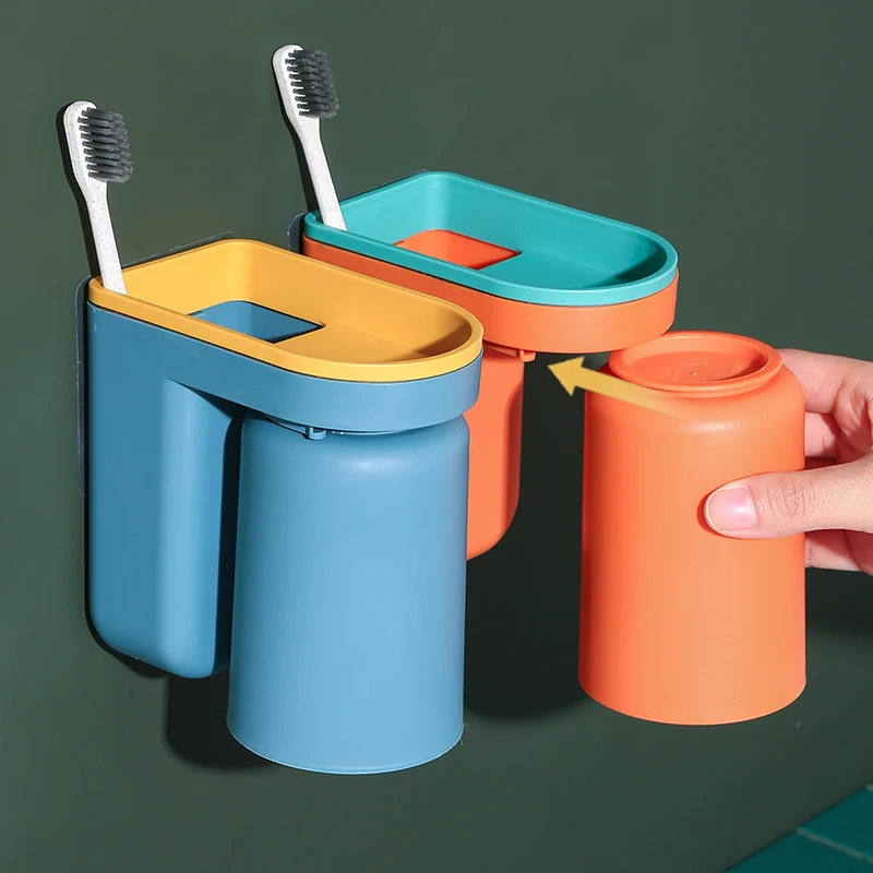 Toothbrush storage rack perforation-free gargle cup wall-mounted toilet wall-mounted storage box toothjar set