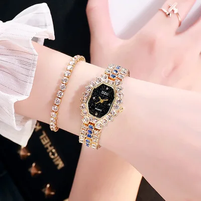 Luxury Full Diamond Square Golden Ladies Bracelet Watch Chain Clock Leisure Starry Sky Wrist watch Relogio Feminino