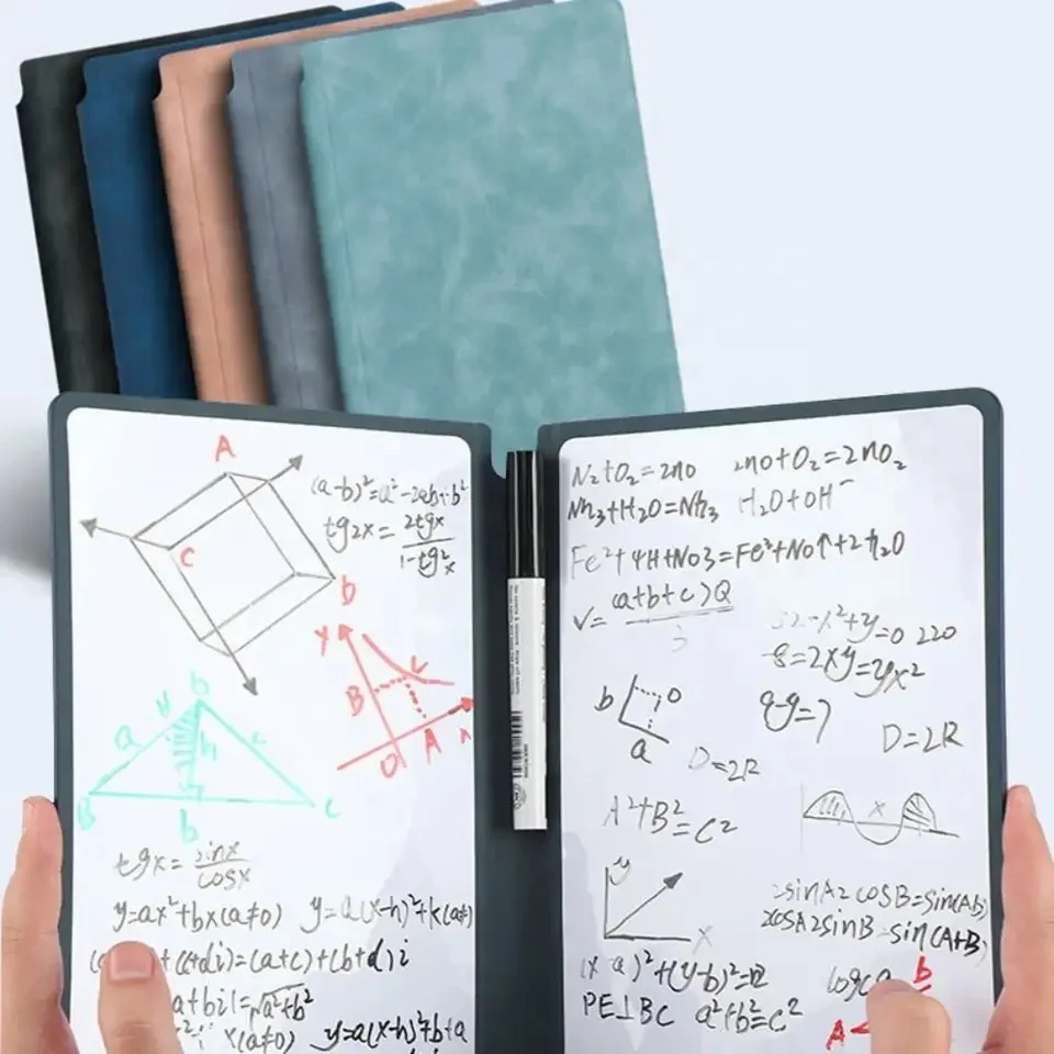 A5 reusable whiteboard notebook set with whiteboard marker and erasing cloth for portable memo