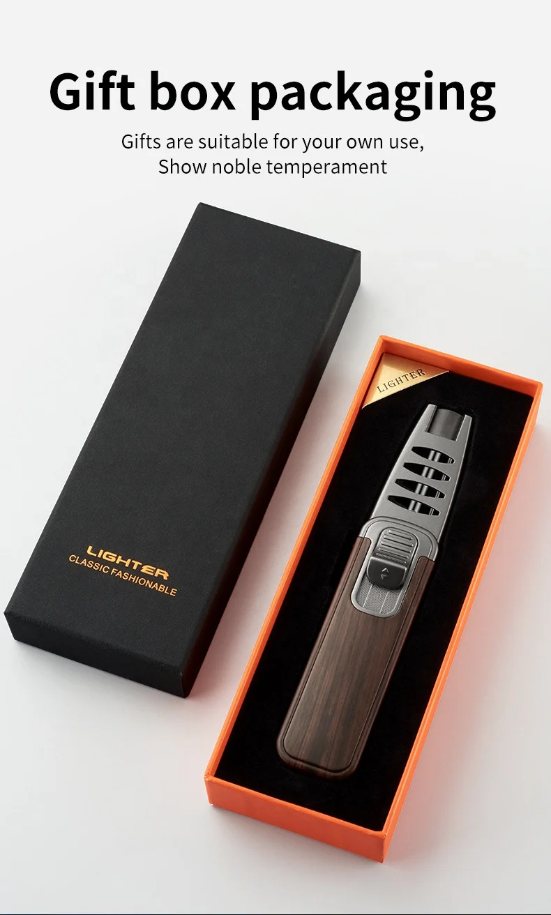 Creative Custom Logo Inflatable Cigar Pen Torch Lighters Butane Gas Refillable Metal Windproof Blue Flame Jet Torch Lighter