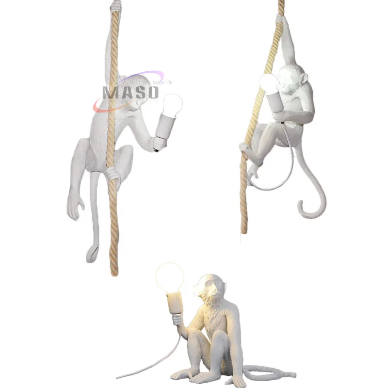 Resin monkey lamp hanging vintage hemp rope monkey wall light for decoration
