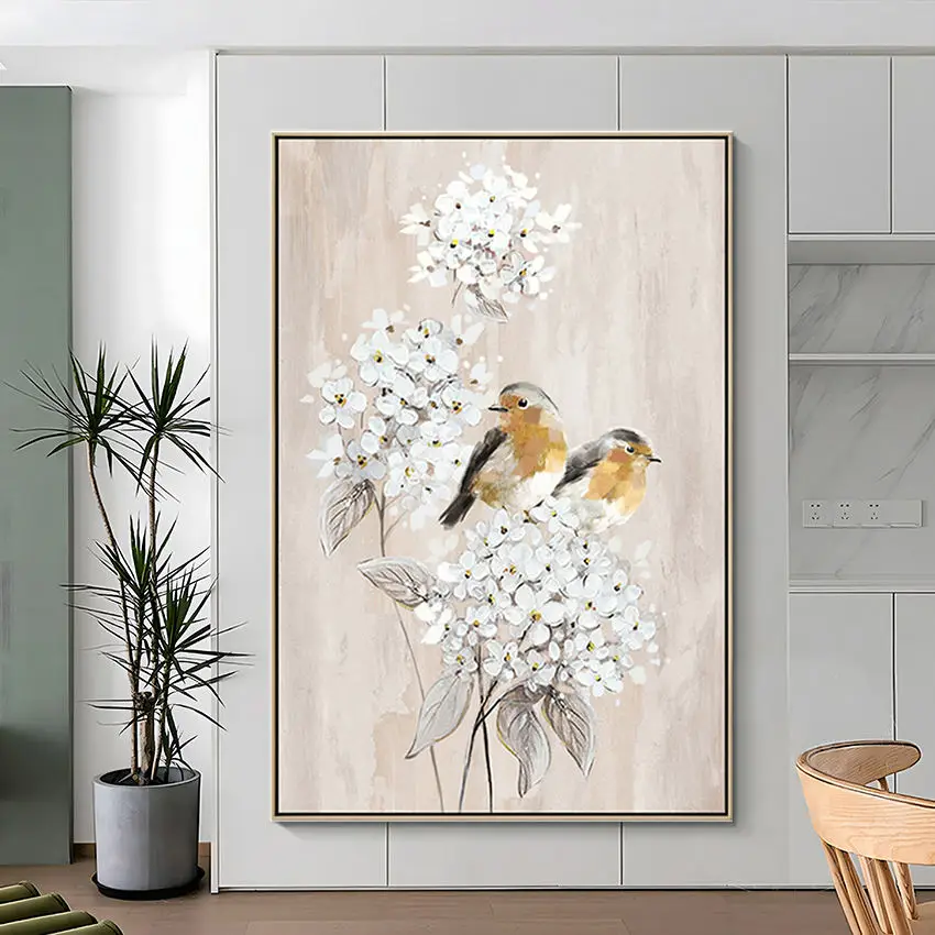 Home Decor Beautiful Flowers and Bird Scenery Hand-painted Oil Painting on Canvas anime wall painting