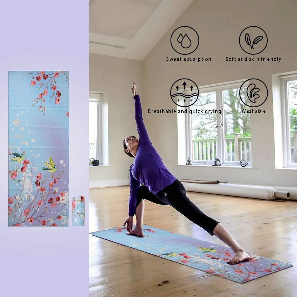 61*183cm Custom Logo Printed Soft Non Slip Microfiber Yoga Mat Towel With Bag Package