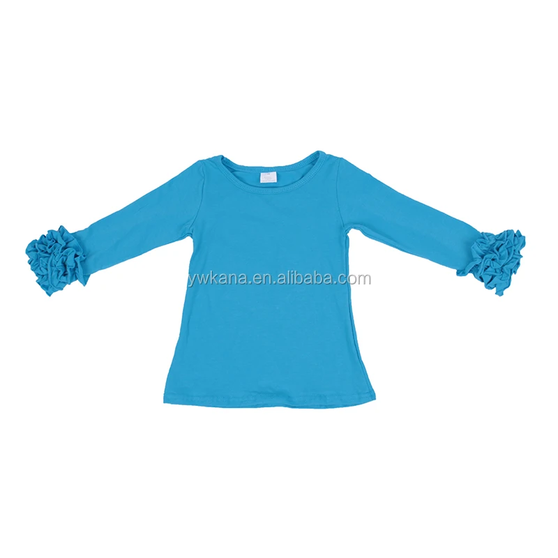
Wholesale baby cotton clothes boutique top ruffle sleeve shirts solid color girls t shirts 