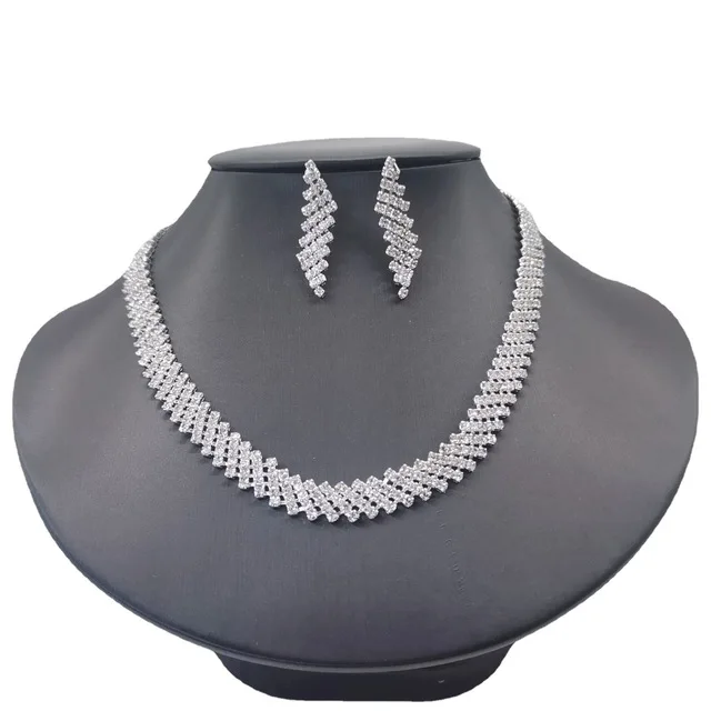 Fashion Korea European American Crystal Classic Pendant Earring And Necklace Bridal Love Wedding Jewellery Sets For Women