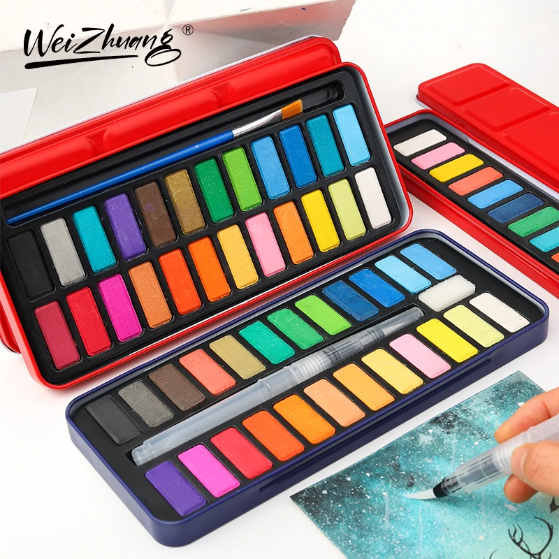 Factory Supply High Quality Wholesale 12/18/24 colors Solid Watercolor Painting Set For Kids Non-toxic Watercolor