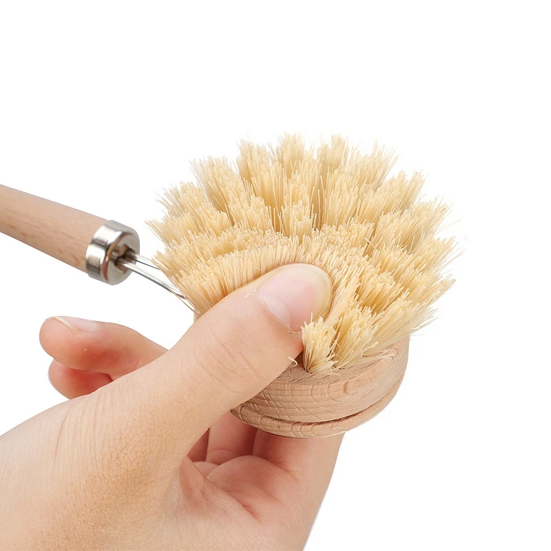 Eco-friendly Kitchen Cleaning Brush Dish Washing Brush Beech Wood Long Handle Sisal Dish Brush