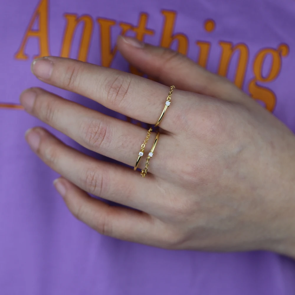 Promotion gold silver plated women shiny cz chain eternity ring for wedding engagement 925 silver