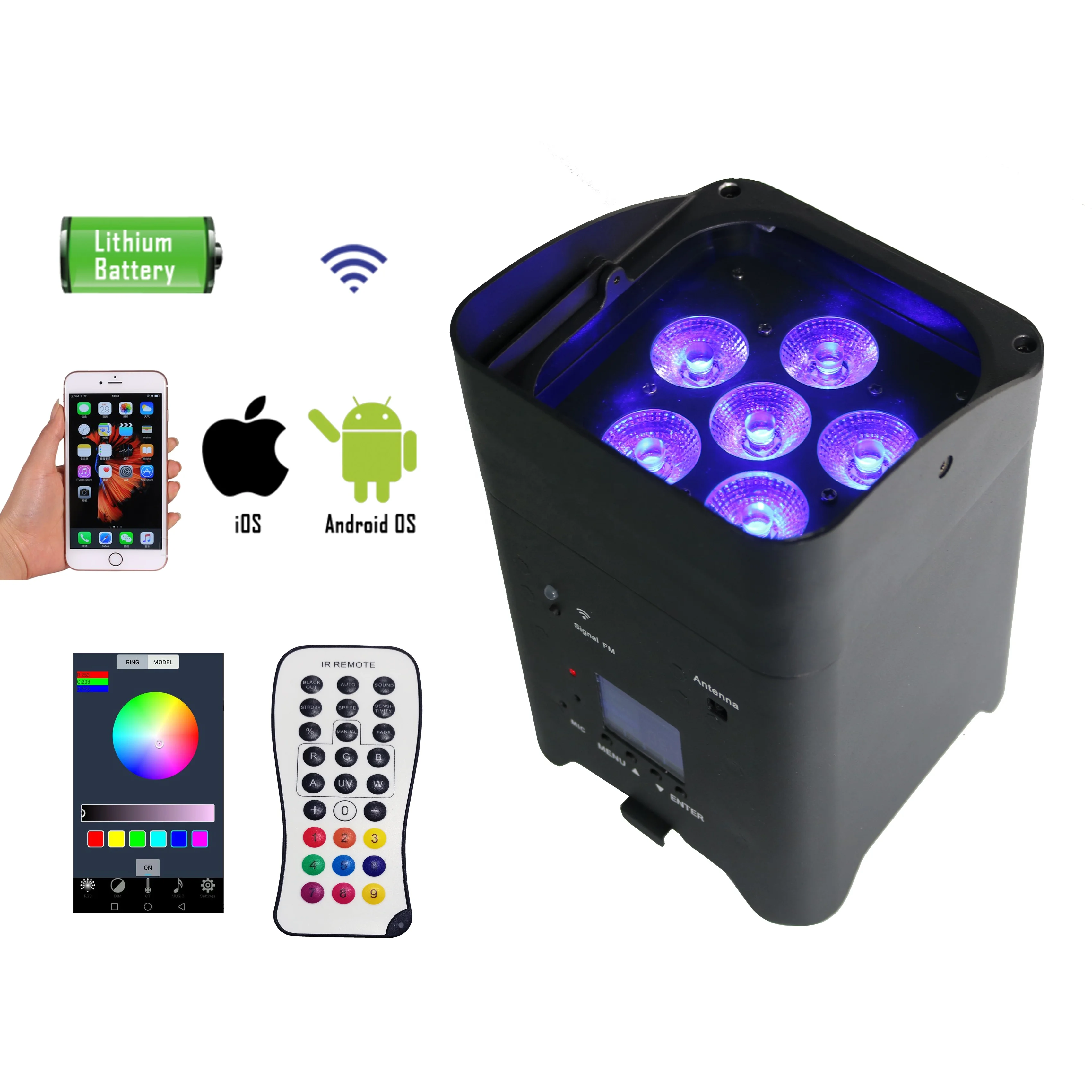 Uv 6x15 Вт Rgbwa uv 6 в 1 смешивая цветная аккумуляторная батарея беспроводная светодиодная подсветка для ночного клуба