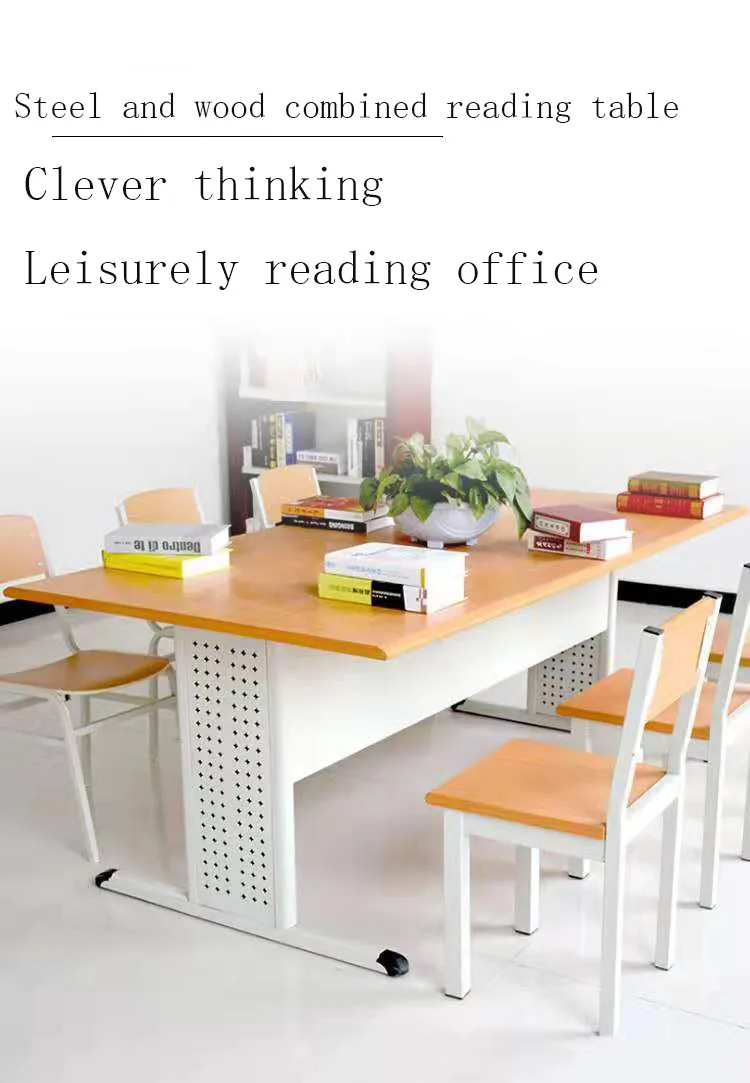 School library reading room tables bookstore meeting room study desk for students steel wood conference table and chairs set