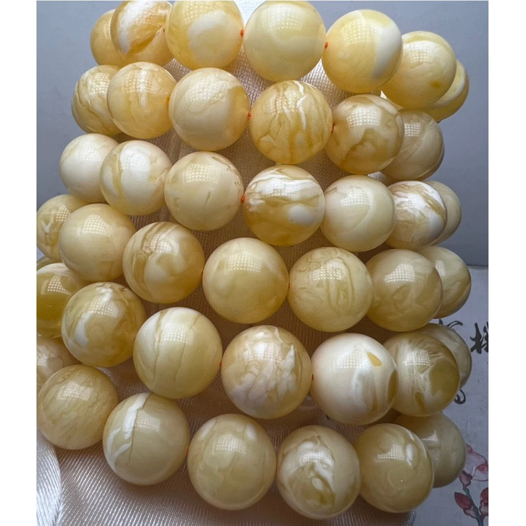 Natural amber Baltic Russia high quality white tiger skin amber jewelry Muslim prayer beads size 14-16mm