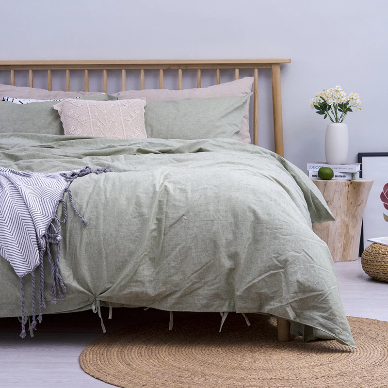 Low price guaranteed quality comforter linen cotton  yarn dyed double bed bedding sheet sets