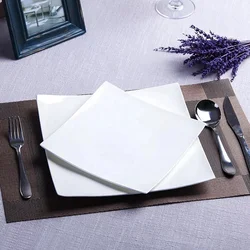 Wholesale white square Ceramic Bone China kitchenware dinner plates flat dessert plates for household restaurant