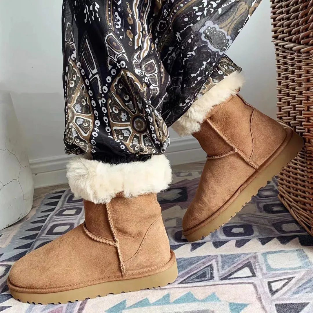 Women Snow Boots Classic Mid-calf Fur Lining Fashion Winter Boots