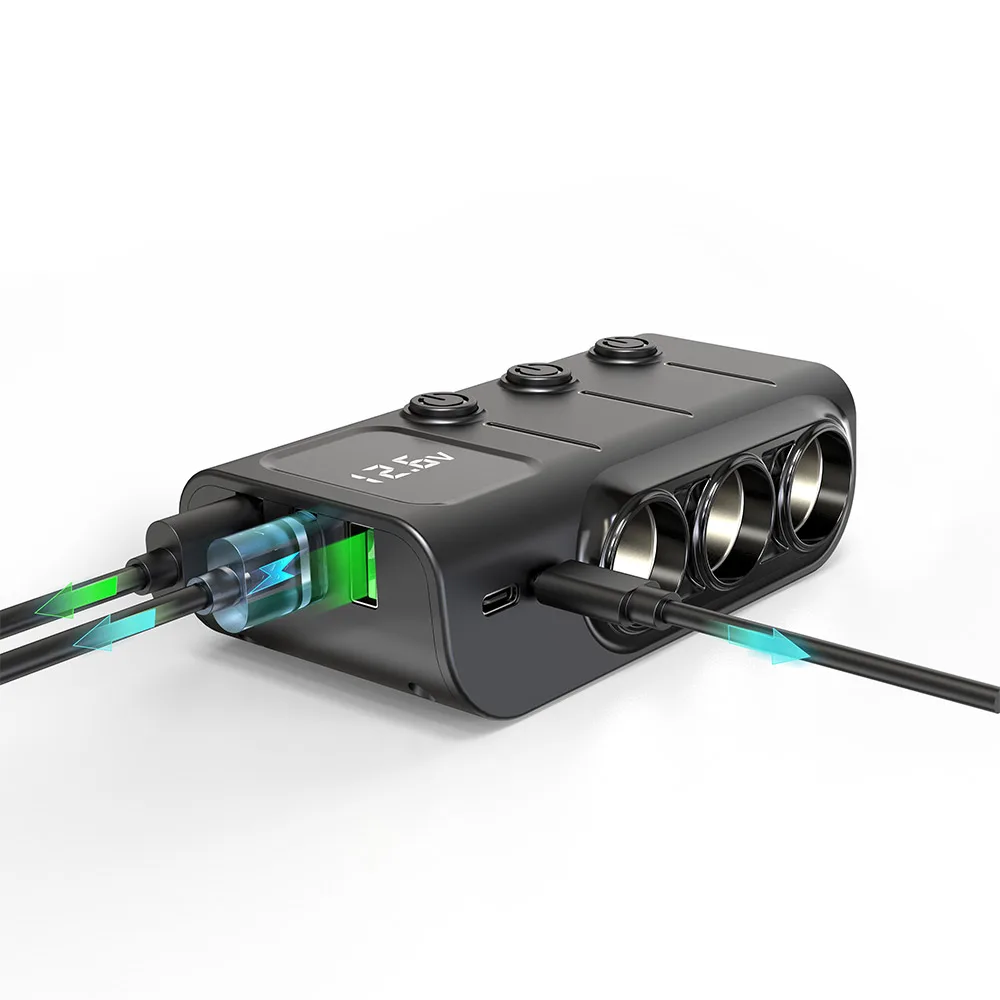 Fast 3 USB Car Charger Adapter QC PD 3A Car Cigarette Lighter Adapter 12V 120W Car Cigarette Lighter Splitter Charger