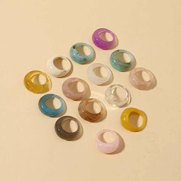 Colorful Transparent Rings Geometric Ball Glass Rings for Women Korea Fashion Resin Acrylic Rings Jewelry