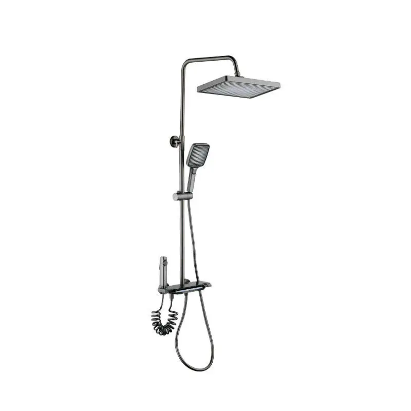 Duchas Modern Digital Cold And Hot Water Brass Luxury Rain Mixer Black System Thermostatic Piano Key Bathroom Smart Shower Set