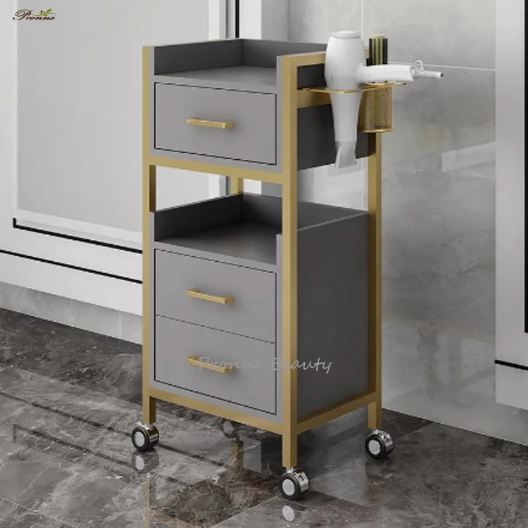 modern white elegant hair salon multifunctional storage shelf barbershop trolley cabinet