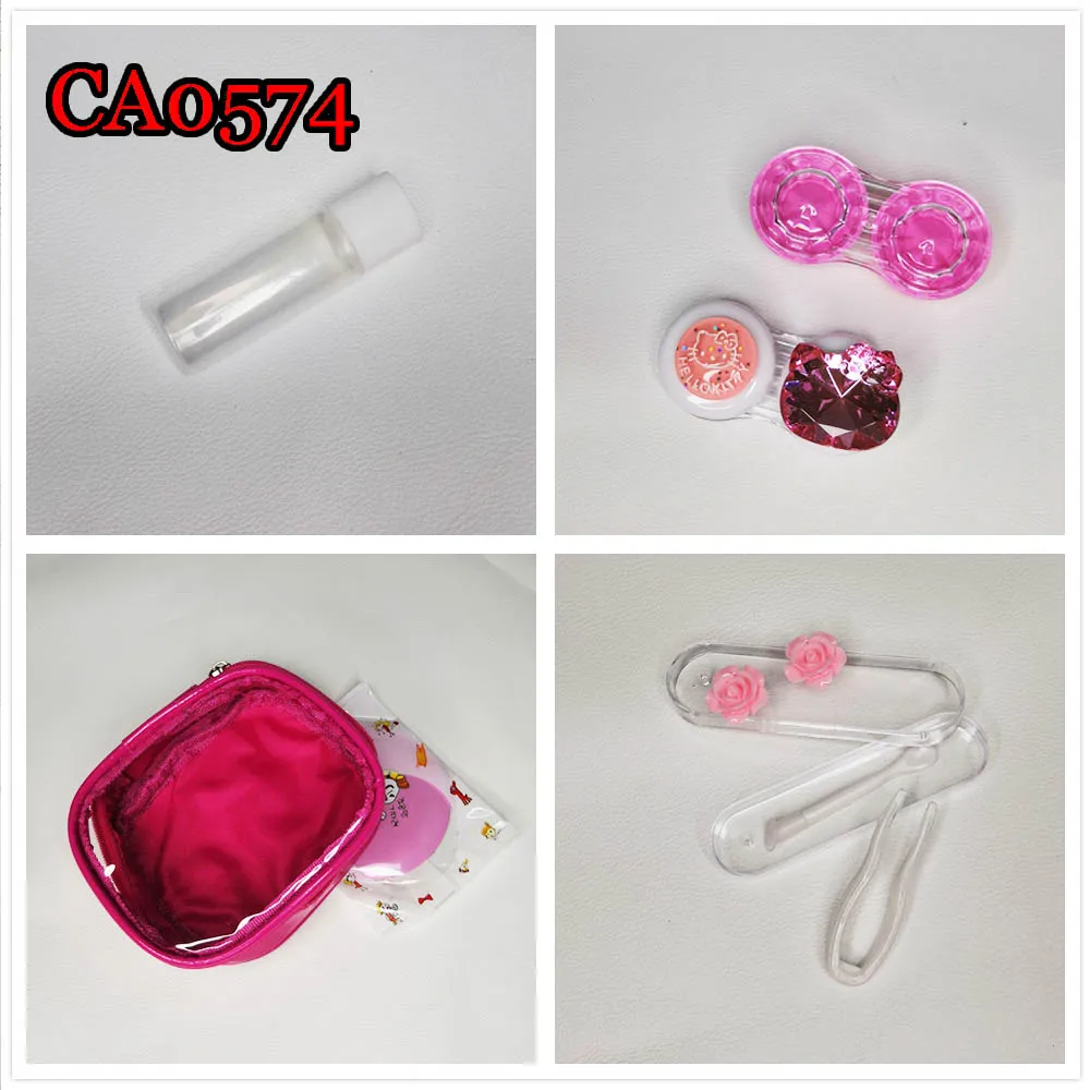 VIVIGO special pink sweety KT with diamond 2pairs set contact lens case, PU bag CA0574