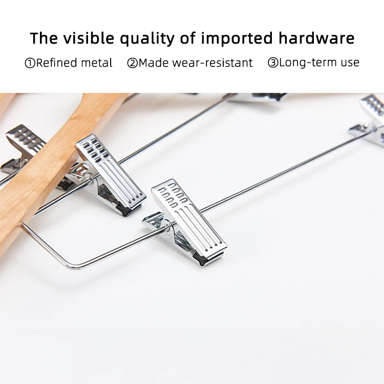 Popular wholesale Clothing store hotel non slip personalize wood clothes hanger wooden skirt hangers with clips