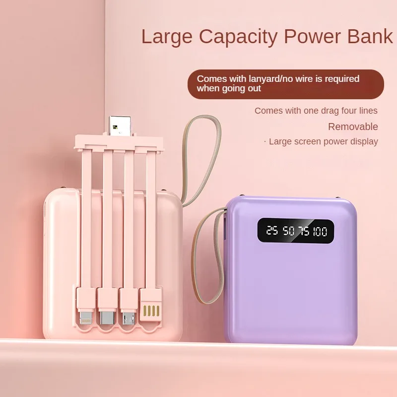 electronics cable power bank 4 interfaces LED Display mini power bank fast charging 10000mah power bank with light ning cable