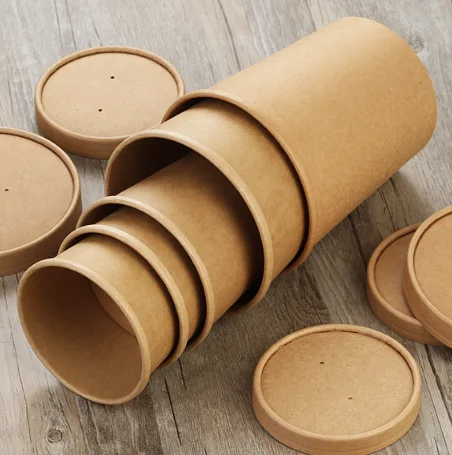 Миска для салата из крафтовой бумаги с крышкой, Одноразовая чашка для супа, контейнер для фаст-фуда