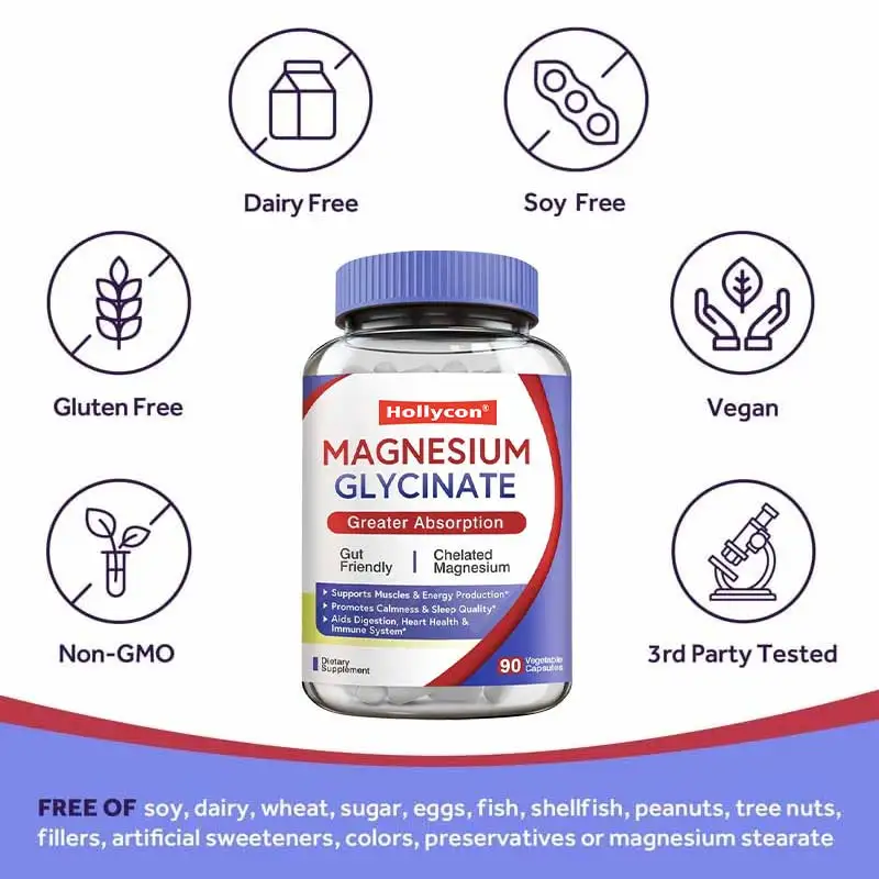 90 Caps Magnesium Complex 500mg Glycinate Capsule Supplement For High Absorption Easy On Stomach Calm Bone Muscle Heart Energy