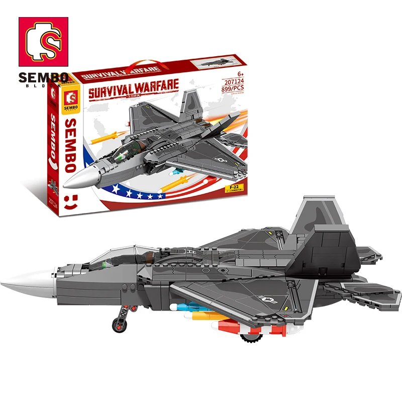 Sembo блок 207124 899pcs для выживания военных солдат серия-паяный пластинчатый теплообменник F-22 Истребитель модель кирпичи военные строительные блоков в форме миньона Джорджа из мультфильма, Детские кубики, игрушки для мальчиков