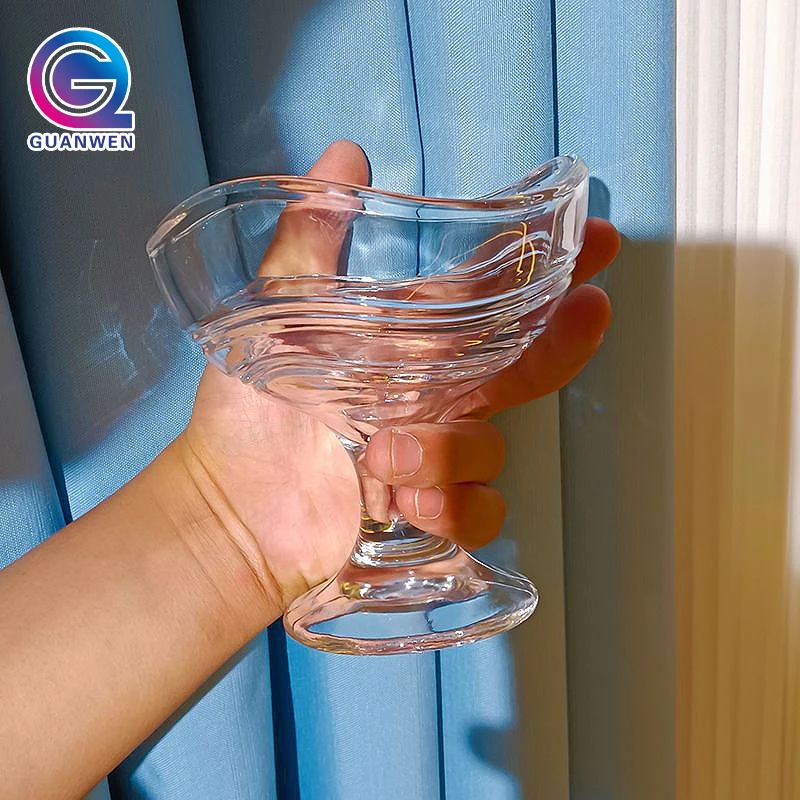 175ml Custom Logo Clear Dessert Dish Sundae Glass Ice Cream Plastic Cups Reusable Ice Cream Cup