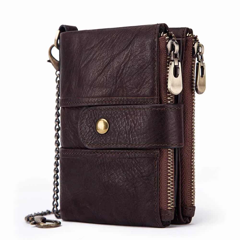 Genuine Leather Crazy Horse RFID Anti-theft Multi-function Wallet for Man Women