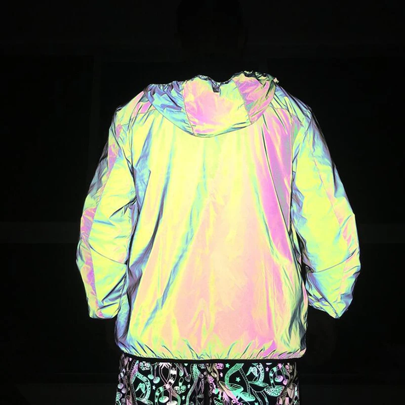 Latest design Unisex Windbreaker Rainbow Reflective Jackets Full Zip Jacket For Men