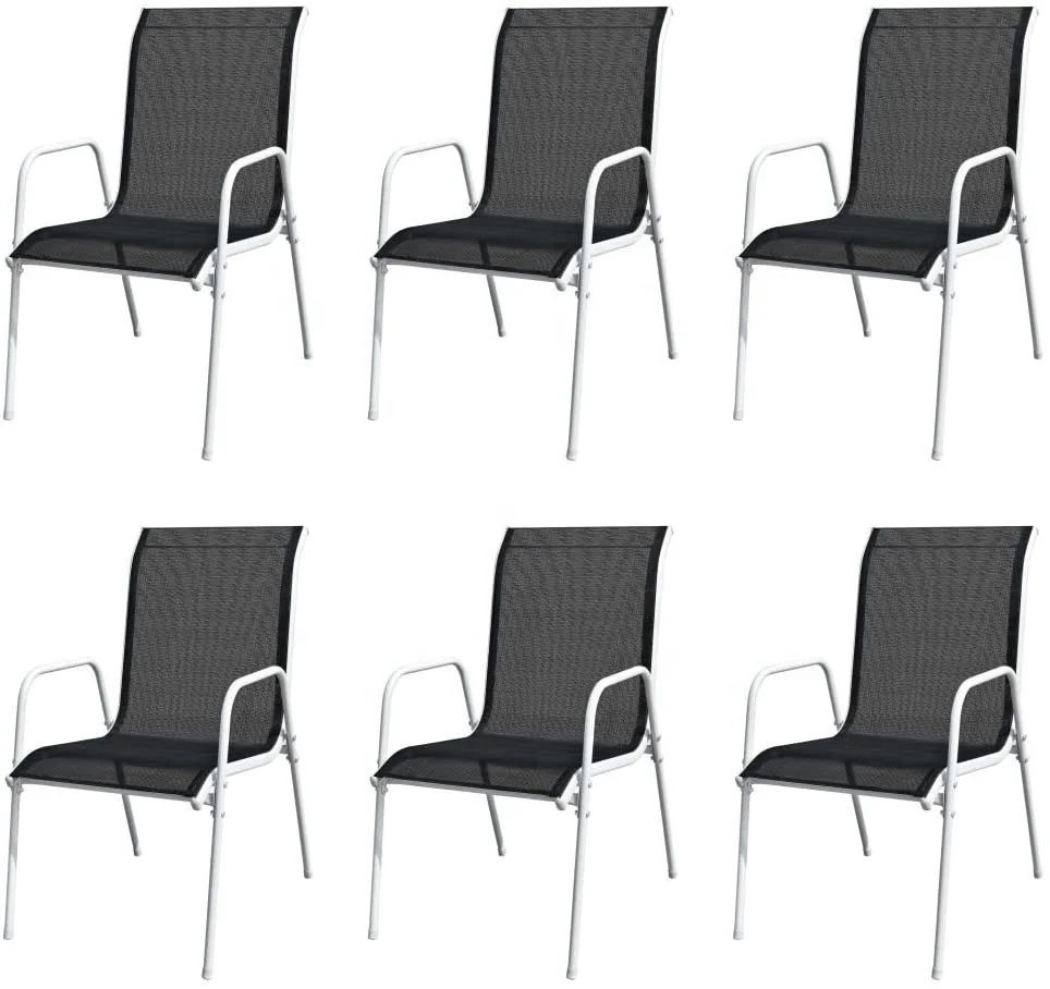 
Steel Black 7 Piece Outdoor Dining Set KD 7PCS Outdoor Sling Chair Outdoor Garden Furniture Set Patio Knocked-Down Table Chair 