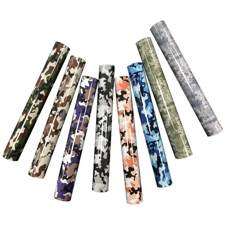 Custom High Flex Easyweed Textiles Cotton Fabric Camouflage PU Heat Press Heat Transfer Vinyl Film For Clothing