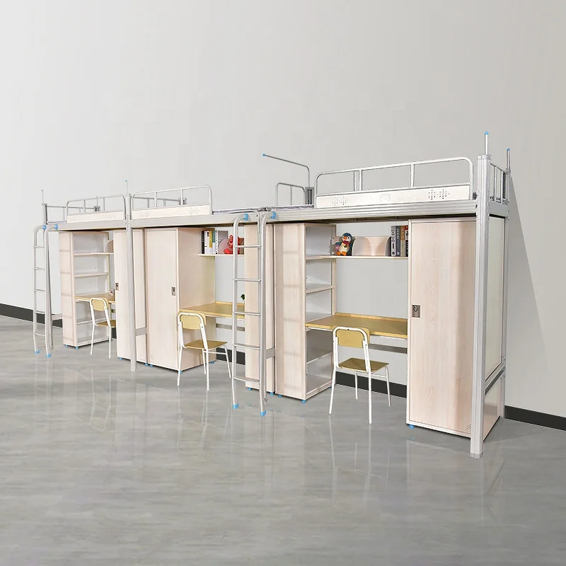 Hot sale office furniture school dormitory double metal bunk bed with storage for student
