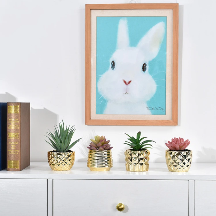 Wholesale artificial succulent plant with gold ceramic pot