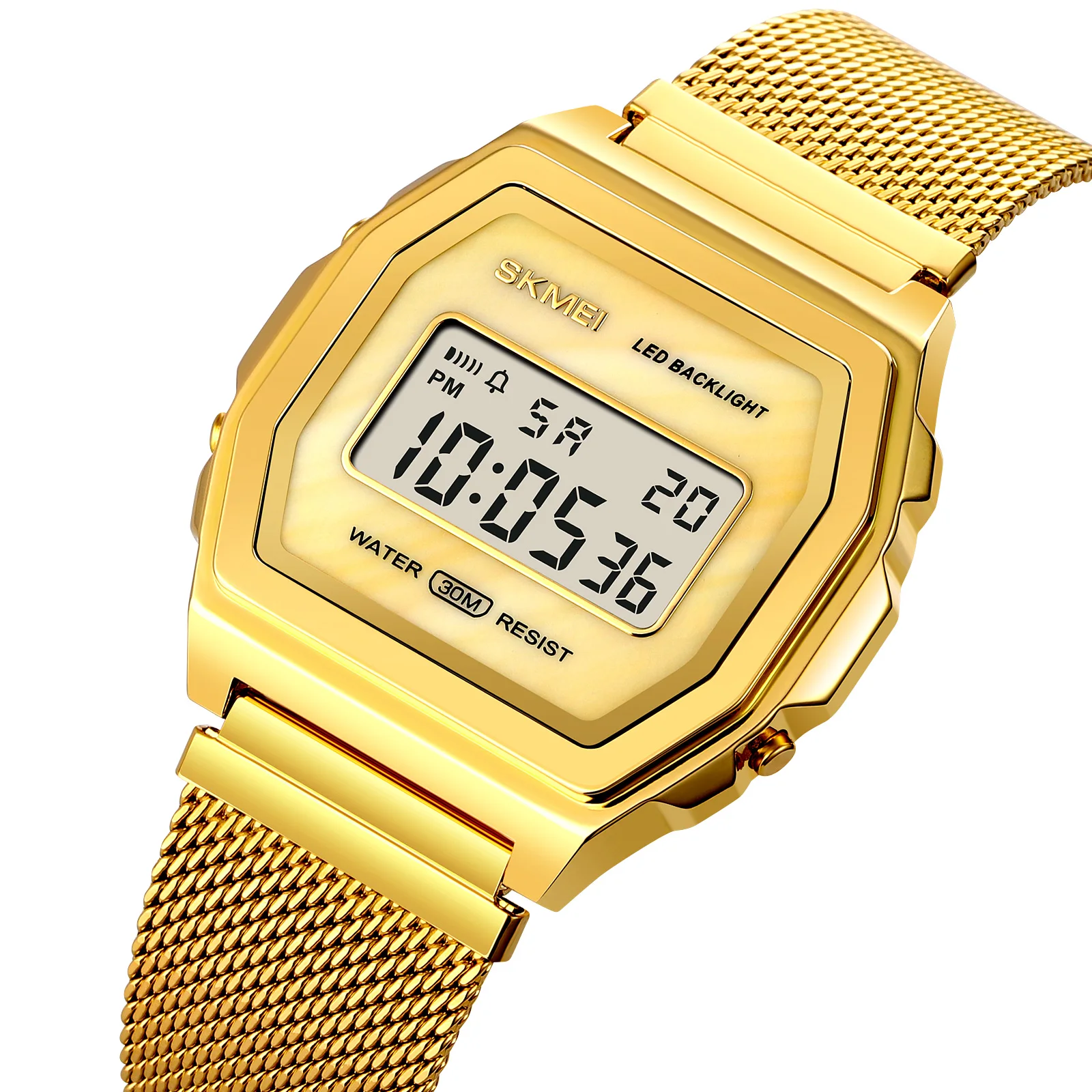 SKMEI 1806 Brand LED Casual Digital Watches Fashion Men Gold Wrist Watch Stainless Steel Water Resistant Unisex Sport Watch