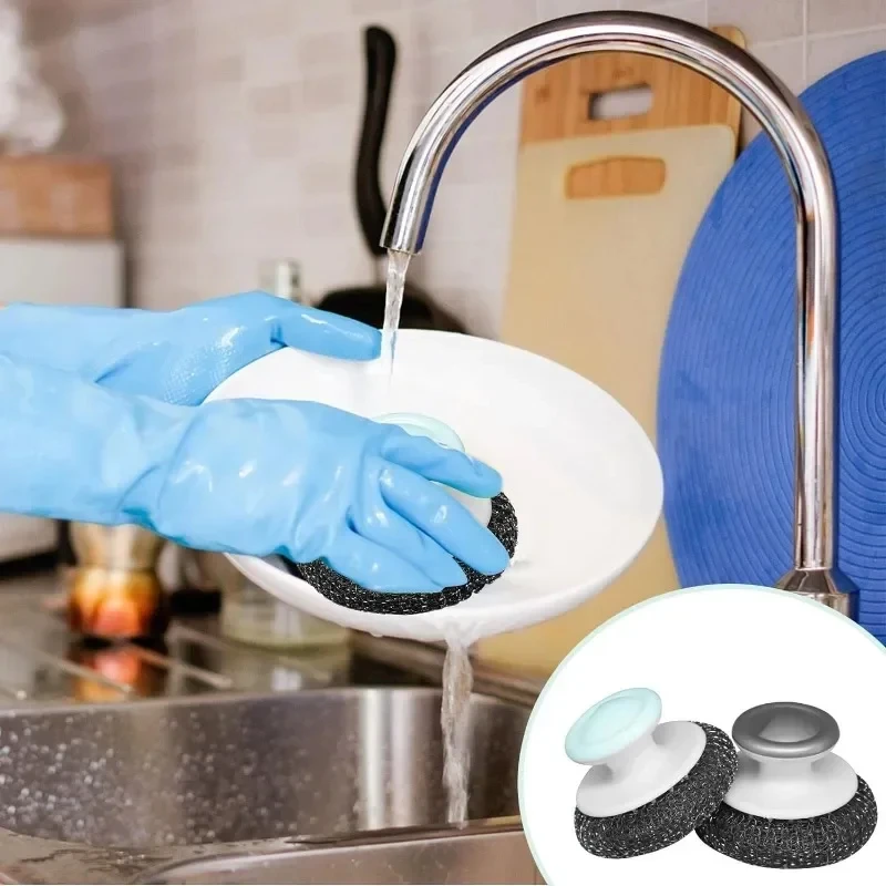 Kitchen cleaning brush with handle steel wire cleaning ball brush dishwasher pot brush stainless steel washer