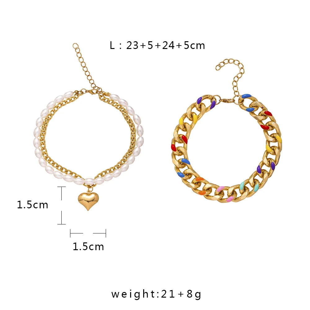 Wholesale Light Luxury Multi Layered Gold Plated Anklet Pearl Heart Summer Anklets For Women Girls