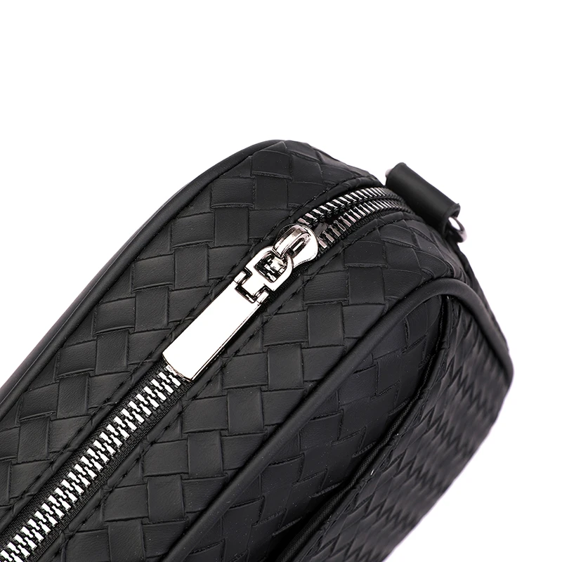Custom Logo Leisure Crossbody Shoulder Bag Small Pu Leather Braid Message Bag with Zipper Lock for Man