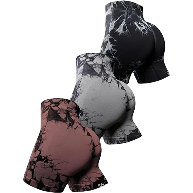 GC Seamless tie-dyed sports tights three-quarter pants for wearing as outerwear, sexy yoga fitness shorts