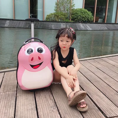 Unisex Cartoon Animal on Suitcase 3D Trolley Case with Spinner Wheel HardsideKids Suitcase Luggage for Children