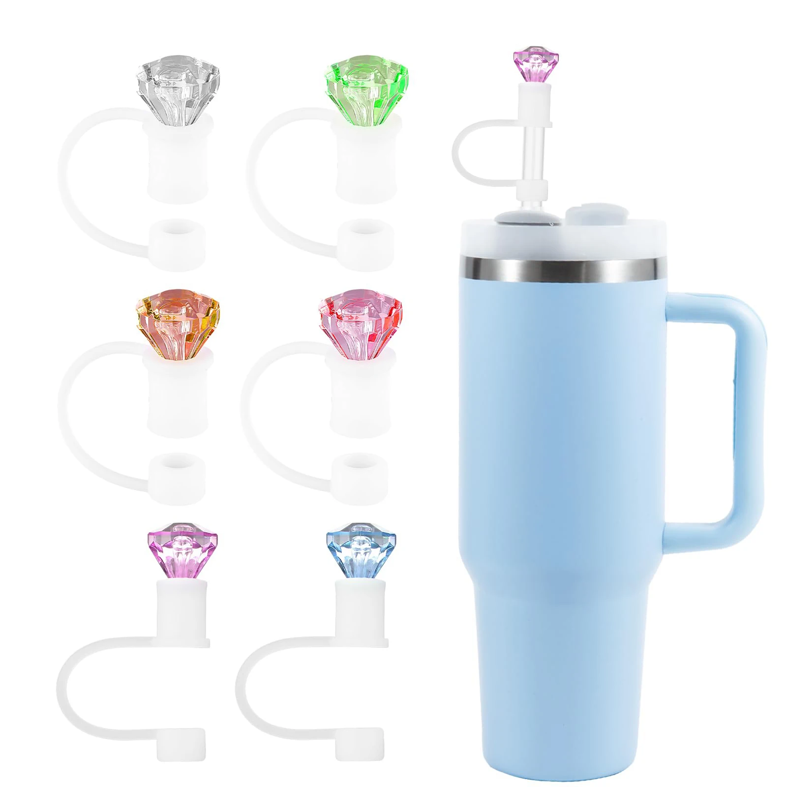Fashion 10mm Silicone Luxury Rhinestone Diamond Shaped Straw Topper Cover  Charms  for 40 oz Stanley Cup Tumbers